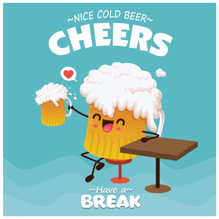 Vector diseño de cartel vintage de verano con carácter de cerveza.