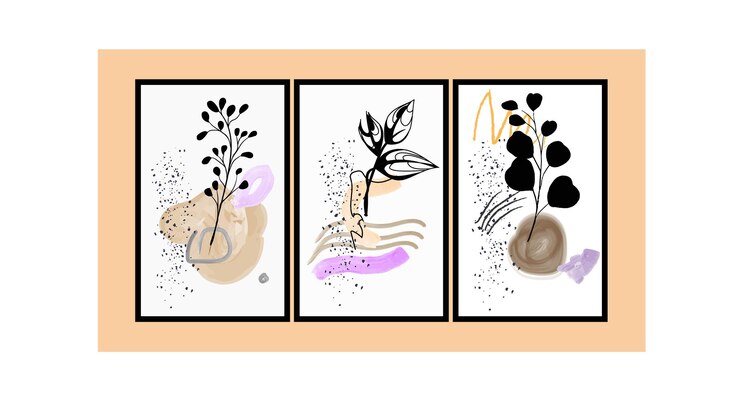 Diseño de carteles de arte de línea de flores y hojas abstractas minimalistas