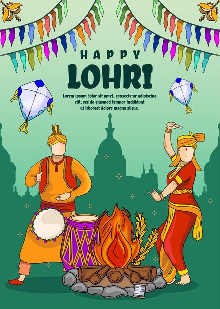 Diseño de carteles para celebrar la ilustración de vector de evento de festival de lohri feliz