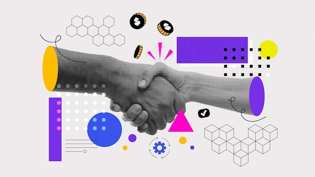 Diseño de carteles de collage apretón de mano de negocios