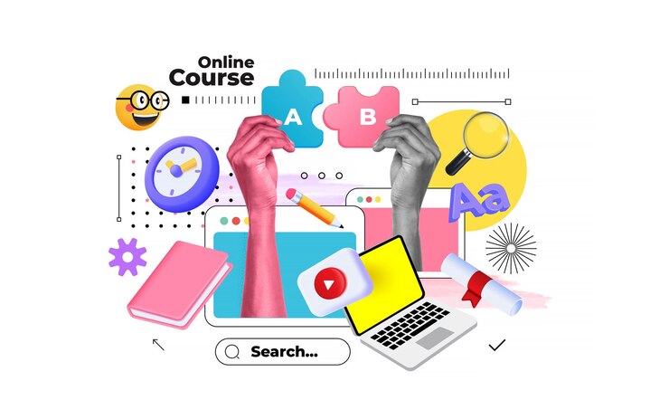 Vector diseño de carteles de collage de moda educación en línea