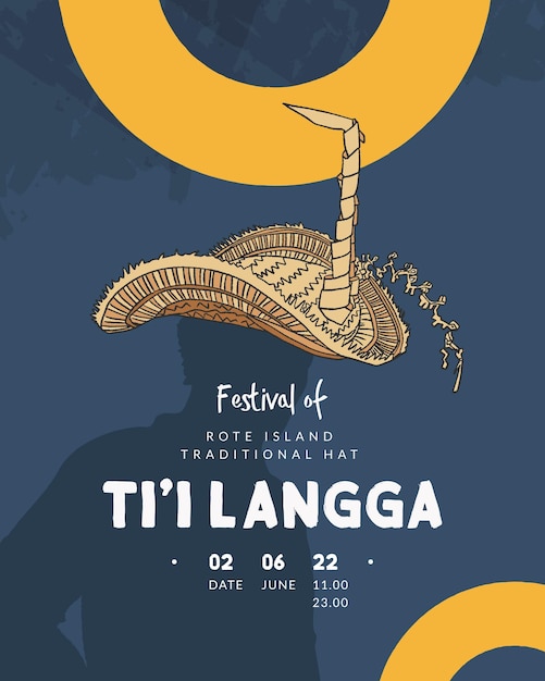 Diseño de carteles del festival del sombrero tradicional ti'i langga ilustración dibujada a mano cultura de indonesia