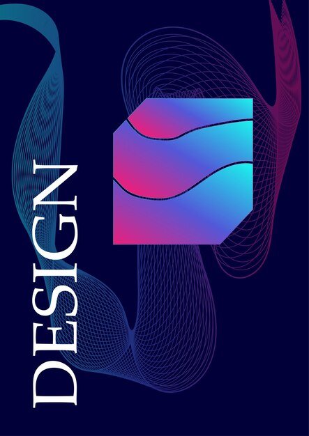 Diseño de carteles de figuras degradadas Figura geométrica volumétrica con gradiente de neón Cubo en el fondo de líneas curvas y fluidos Cubierta futurista o pancarta Ilustración vectorial isométrica