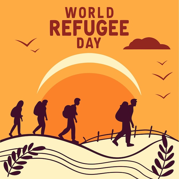 Diseño de carteles humanitarios para el Día Mundial de los Refugiados Arte vectorial