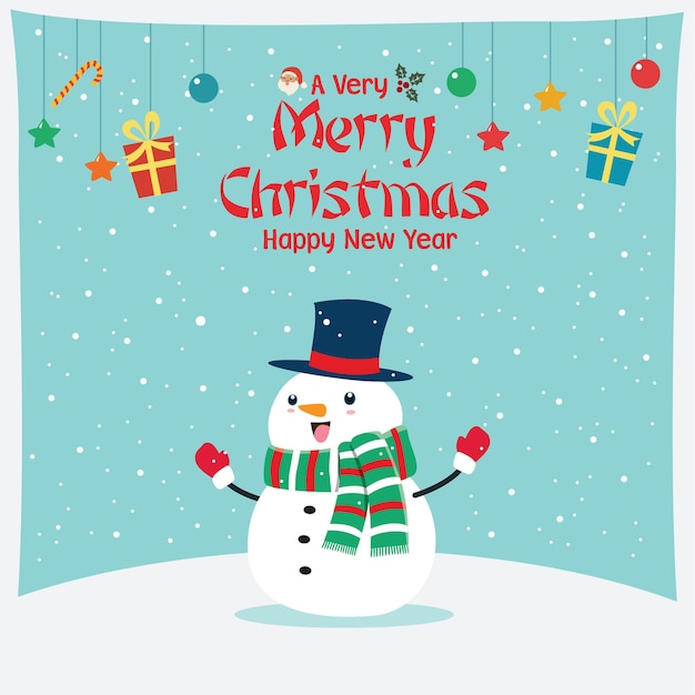 Diseño de carteles navideños antiguos con personajes vectoriales del hombre de nieve de Papá Noel