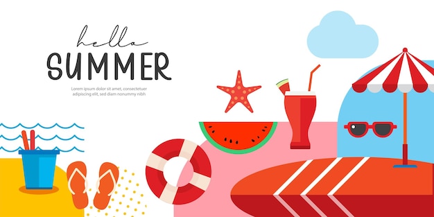 Diseño de carteles y pancartas de verano con objetos, elementos y fondo