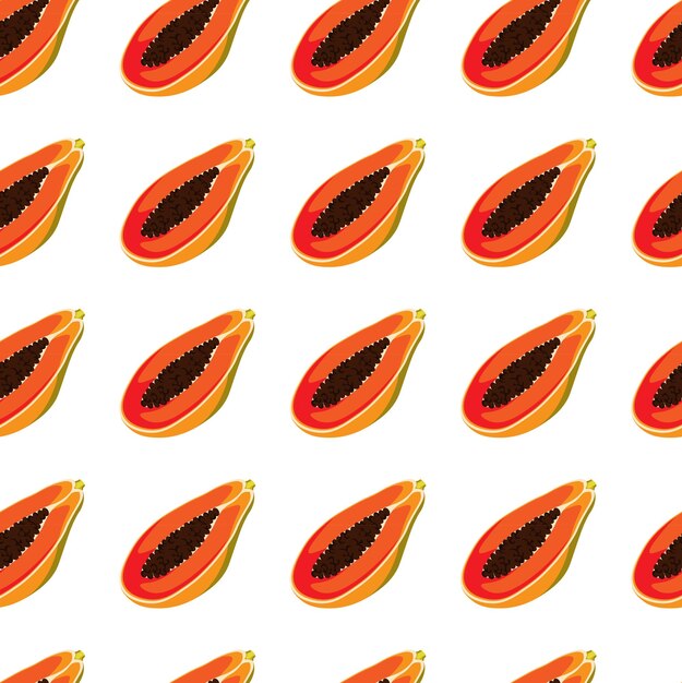 Diseño de carteles de regalo de papel de envoltura con estampado plano de papaya sin costuras sobre fondo blanco