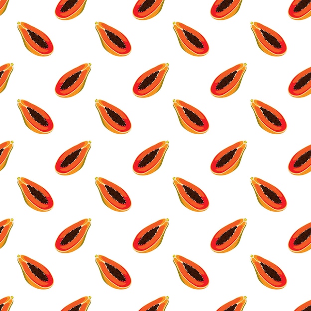 Diseño de carteles de regalo de papel de envoltura con estampado plano de papaya sin costuras sobre fondo blanco