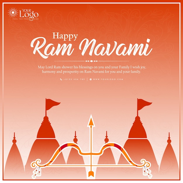 Vector diseño de carteles de saludos de happy ram navami festival del hinduismo indio diseño de publicaciones en redes sociales
