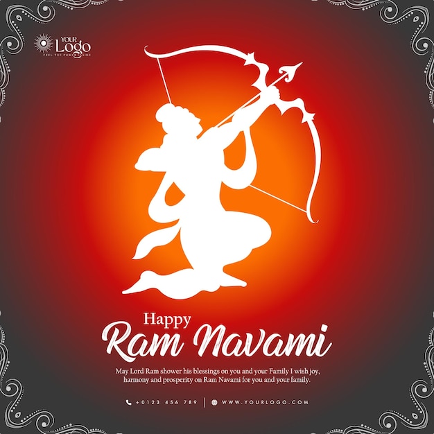 Vector diseño de carteles de saludos de happy ram navami festival del hinduismo indio diseño de publicaciones en redes sociales