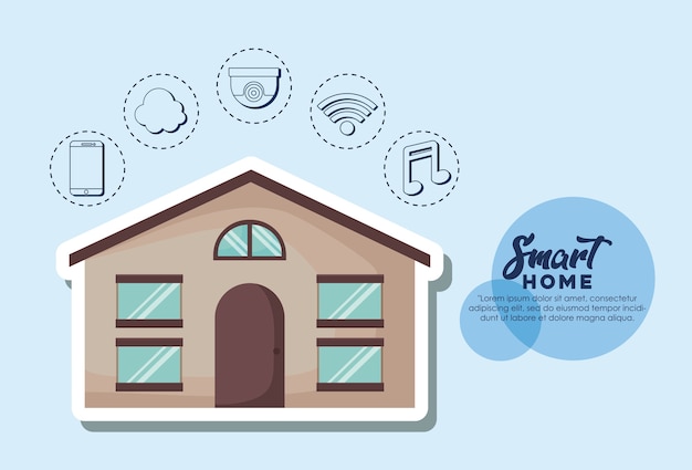 diseño de casa inteligente con casa moderna e iconos relacionados alrededor