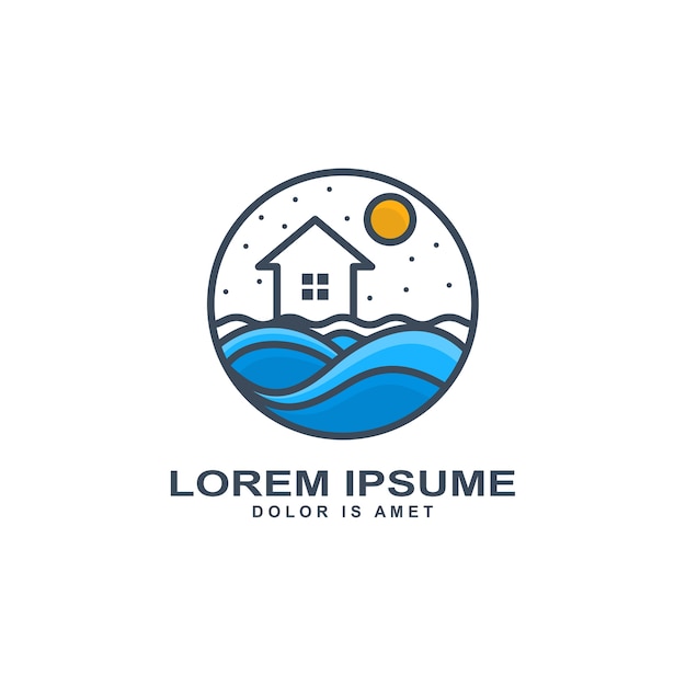 diseño casa y mar logo plantilla vector illustration