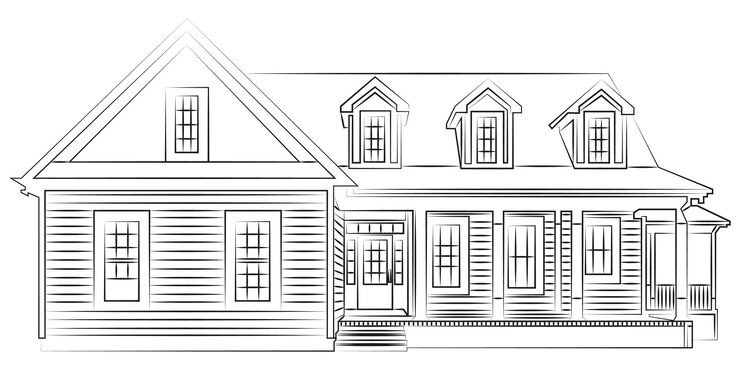 Diseño de casas rurales de contorno negro Casa dibujada a mano Ilustración vectorial en estilo boceto