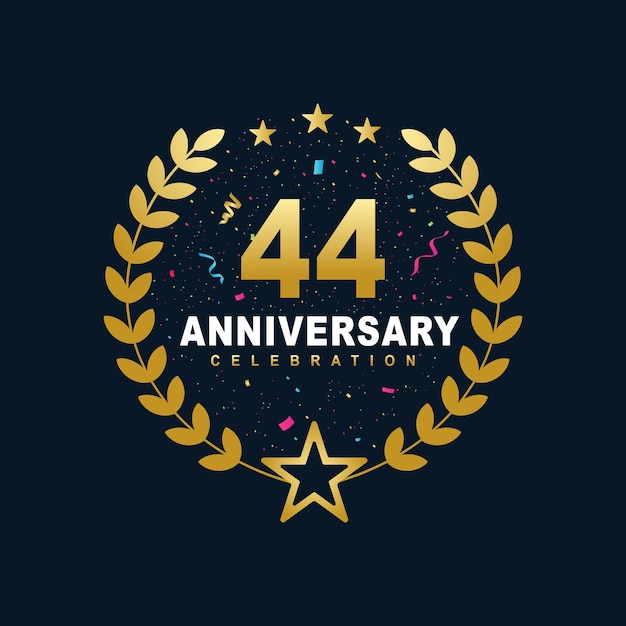 Diseño de celebración de 44 años, lujoso color dorado Diseño de 44 años de aniversario.