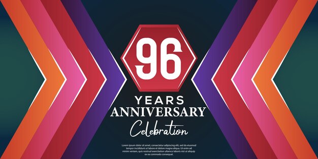 Diseño de celebración del 96 aniversario con estilo de color abstracto sobre fondo verde de lujo