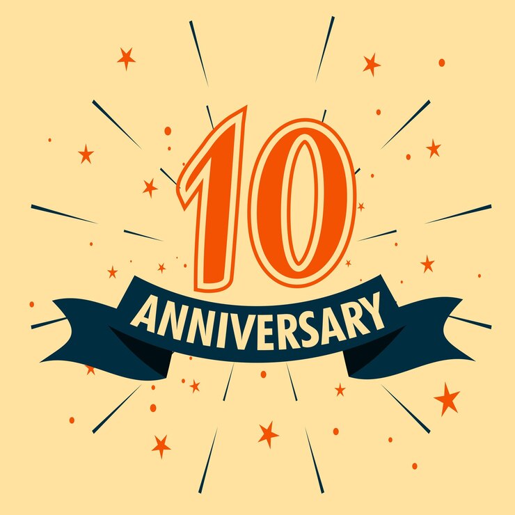 Diseño de celebración de aniversario de 10 años con forma de número para vector de evento de celebración especial