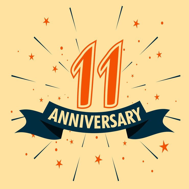 Diseño de celebración de aniversario de 11 años con forma de número para vector de evento de celebración especial