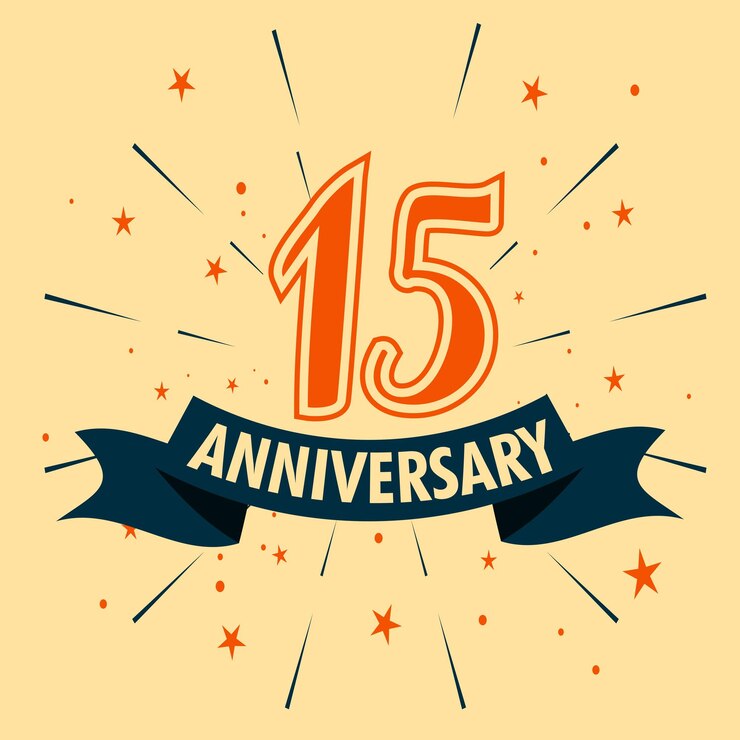 Diseño de celebración de aniversario de 15 años con forma de número para vector de evento de celebración especial