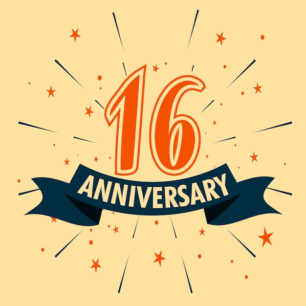 Vector diseño de celebración de aniversario de 16 años con forma de número para vector de evento de celebración especial