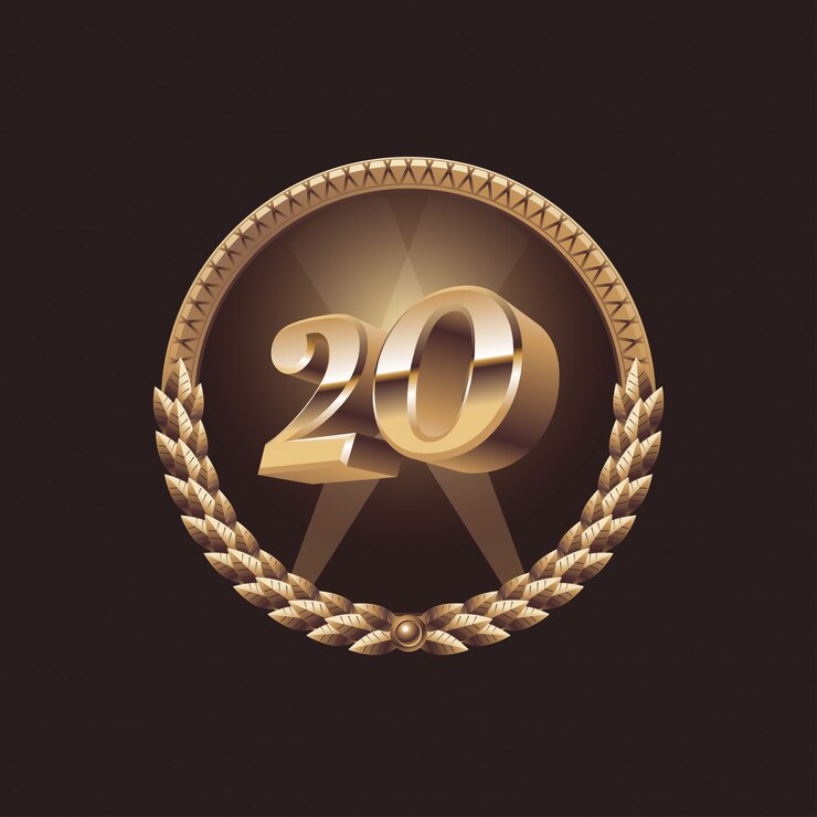 Diseño de celebración de aniversario de 20 años. Golden seal logo, ilustración
