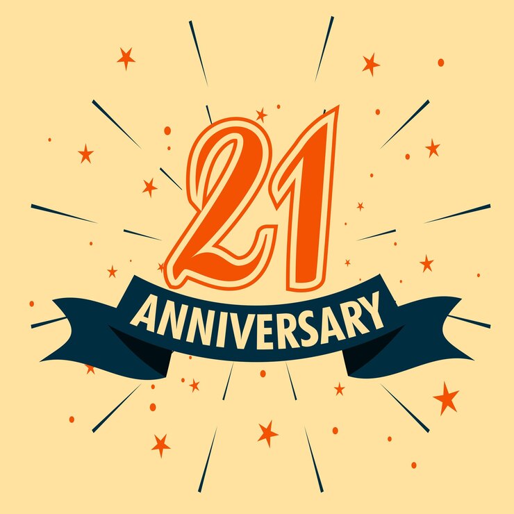 Diseño de celebración de aniversario de 21 años con forma de número para vector de evento de celebración especial