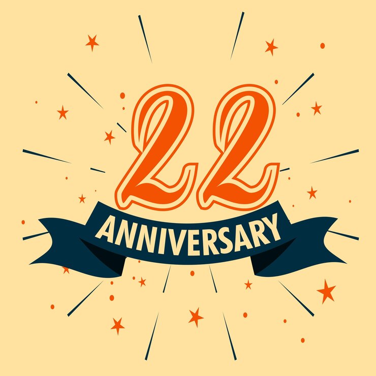 Diseño de celebración de aniversario de 22 años con forma de número para vector de evento de celebración especial
