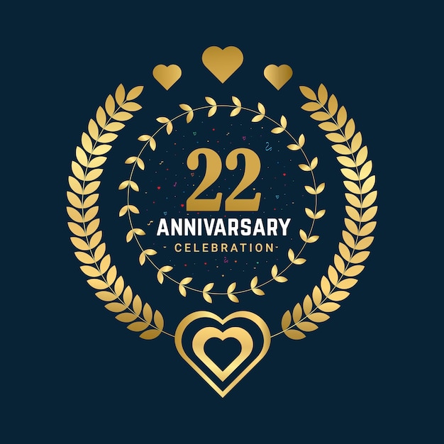 Vector diseño de celebración del aniversario de 22 años con plantilla vectorial de elemento dorado