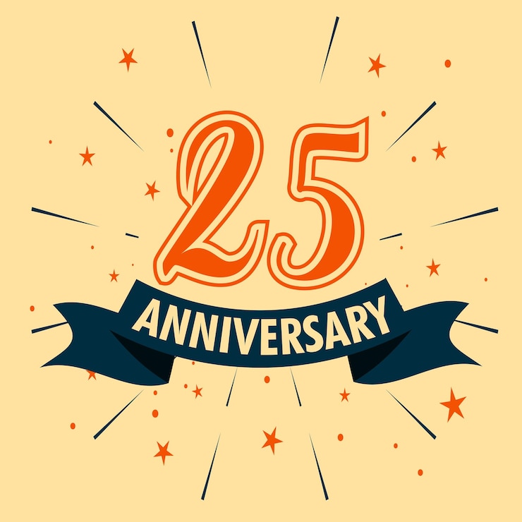 Diseño de celebración de aniversario de 25 años con forma de número para vector de evento de celebración especial