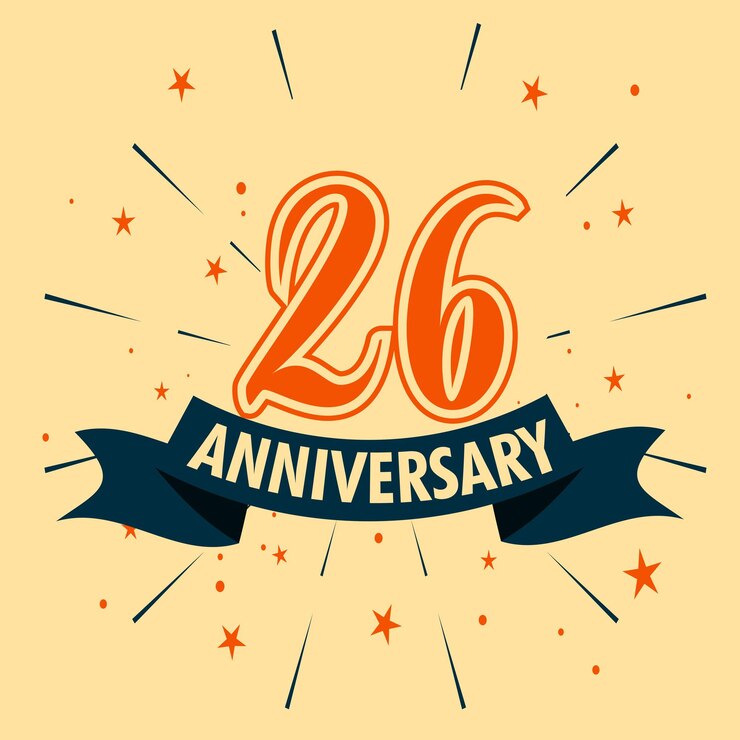 Diseño de celebración de aniversario de 26 años con forma de número para vector de evento de celebración especial