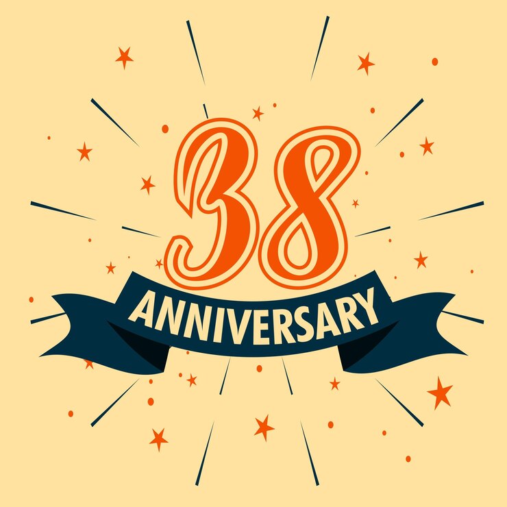 Diseño de celebración de aniversario de 38 años con forma de número para vector de evento de celebración especial