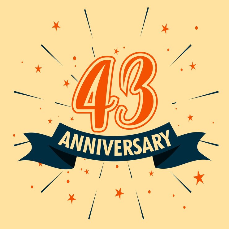 Diseño de celebración de aniversario de 43 años con forma de número para vector de evento de celebración especial