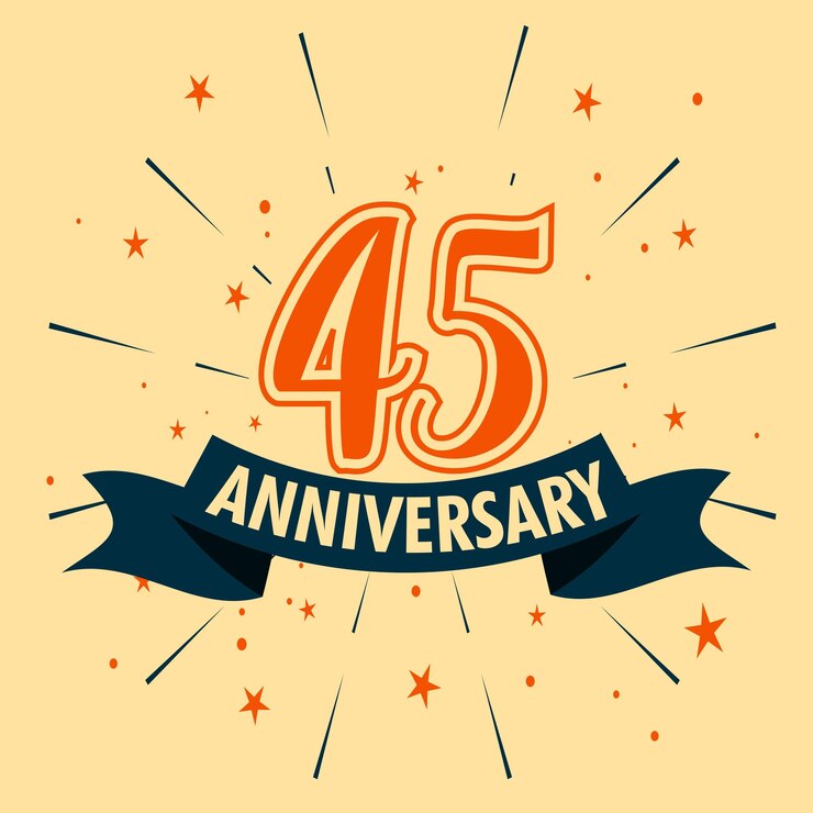 Diseño de celebración de aniversario de 45 años con forma de número para vector de evento de celebración especial