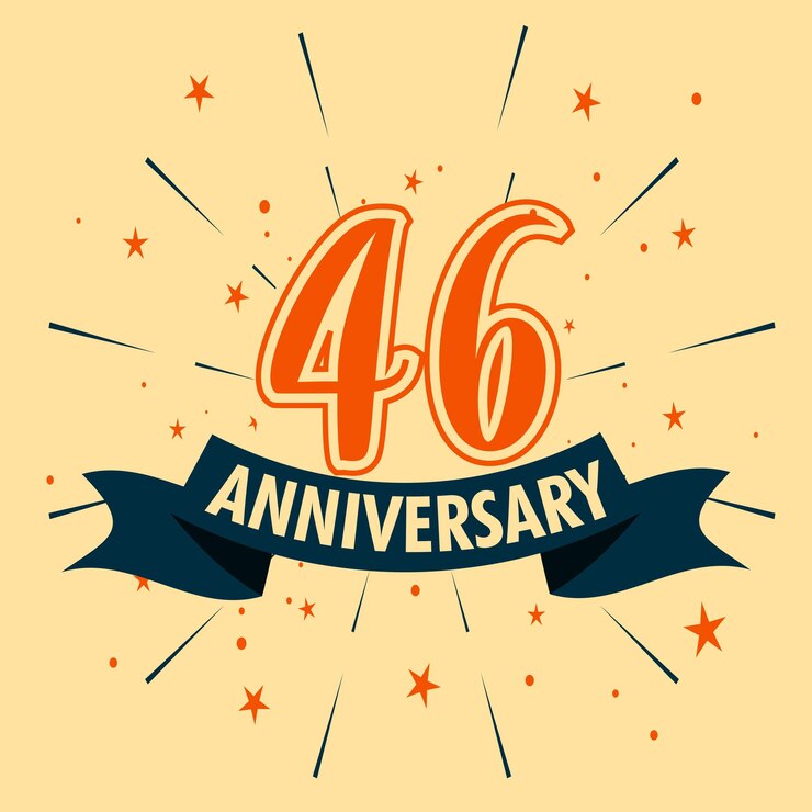 Diseño de celebración de aniversario de 46 años con forma de número para vector de evento de celebración especial
