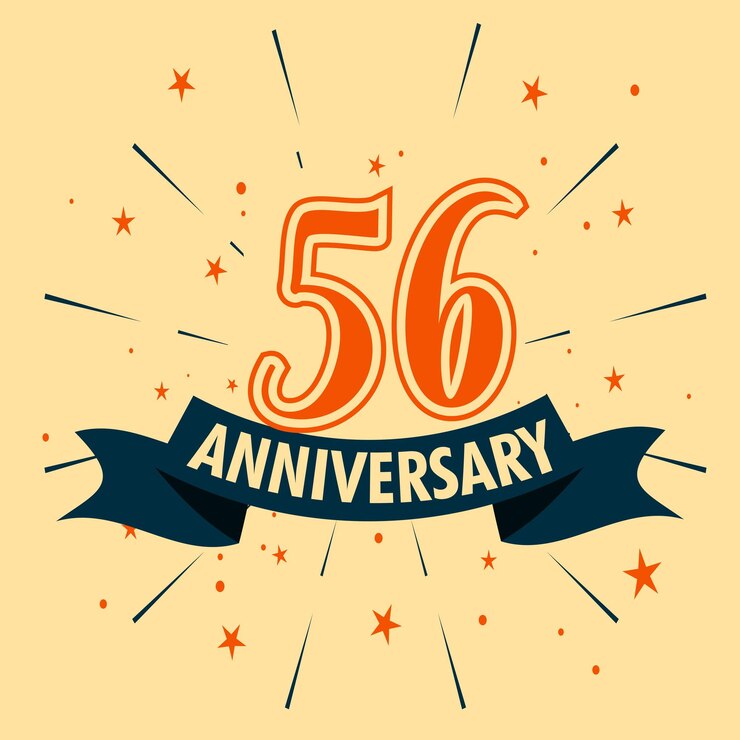 Diseño de celebración de aniversario de 56 años con forma de número para vector de evento de celebración especial
