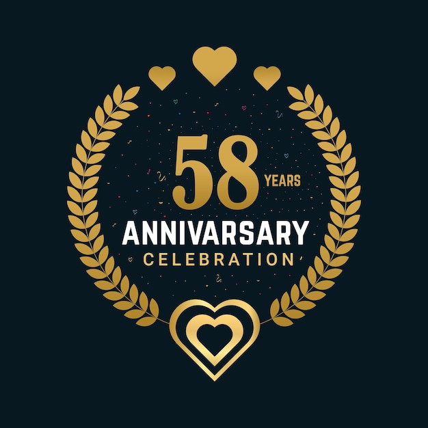 Diseño de celebración del aniversario de 58 años con diseño y fondo dorado