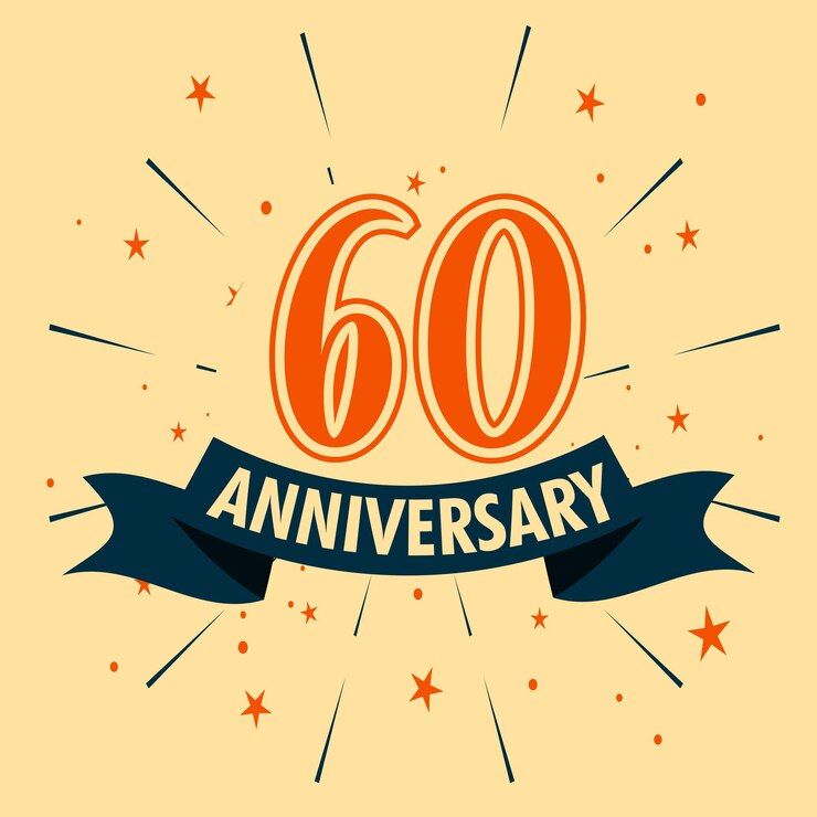 Diseño de celebración de aniversario de 60 años con forma de número para vector de evento de celebración especial