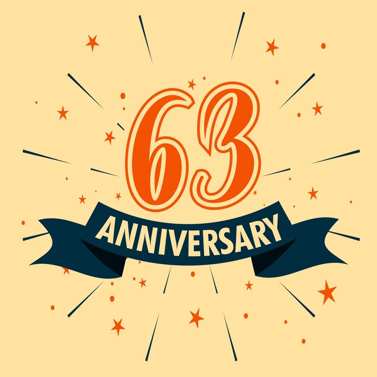 Diseño de celebración de aniversario de 63 años con forma de número para vector de evento de celebración especial