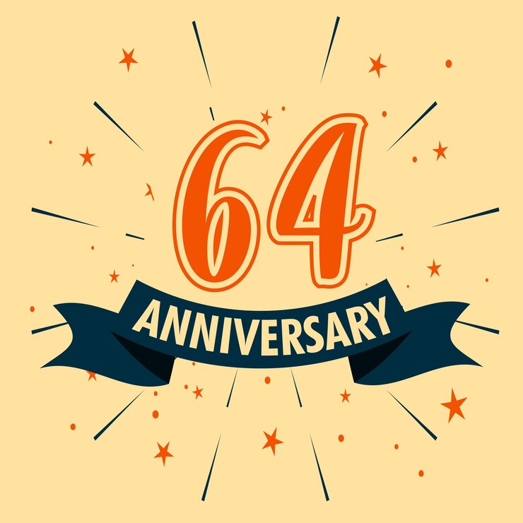 Diseño de celebración de aniversario de 64 años con forma de número para vector de evento de celebración especial