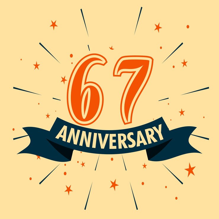 Diseño de celebración de aniversario de 67 años con forma de número para vector de evento de celebración especial