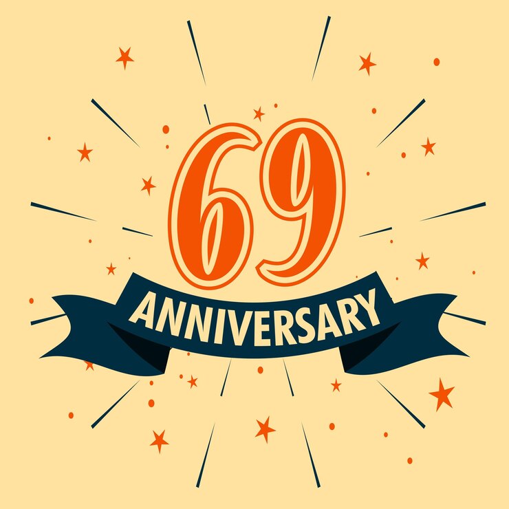 Diseño de celebración de aniversario de 69 años con forma de número para vector de evento de celebración especial