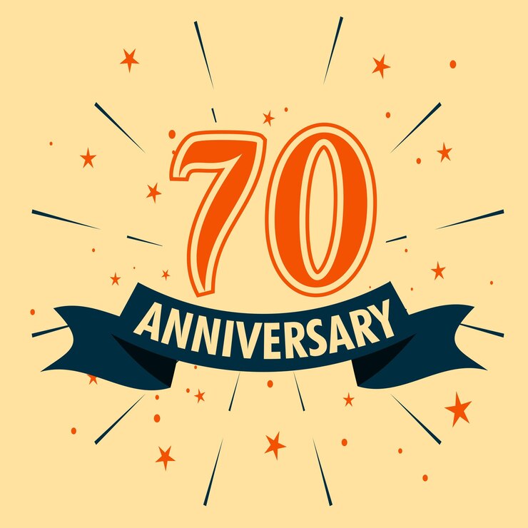Diseño de celebración de aniversario de 70 años con forma de número para vector de evento de celebración especial