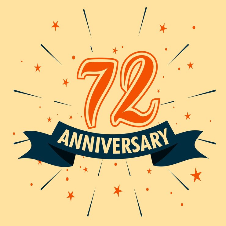 Diseño de celebración de aniversario de 72 años con forma de número para vector de evento de celebración especial