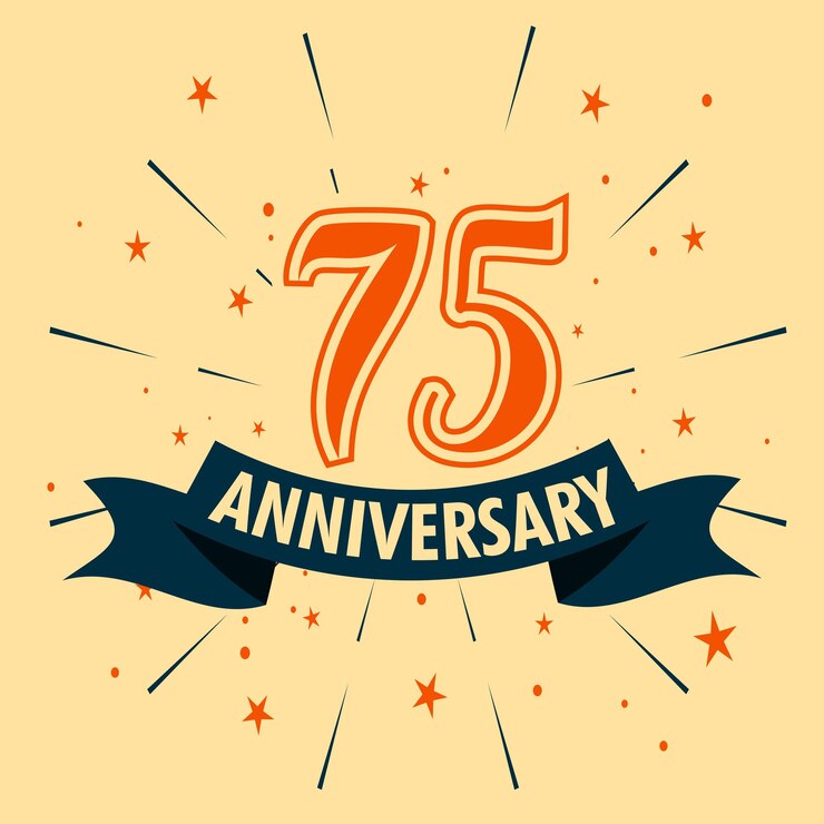 Diseño de celebración de aniversario de 75 años con forma de número para vector de evento de celebración especial