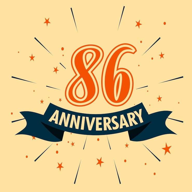 Diseño de celebración de aniversario de 86 años con forma de número para vector de evento de celebración especial