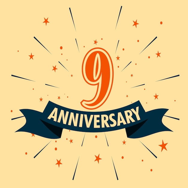 Vector diseño de celebración de aniversario de 9 años con forma de número para vector de evento de celebración especial