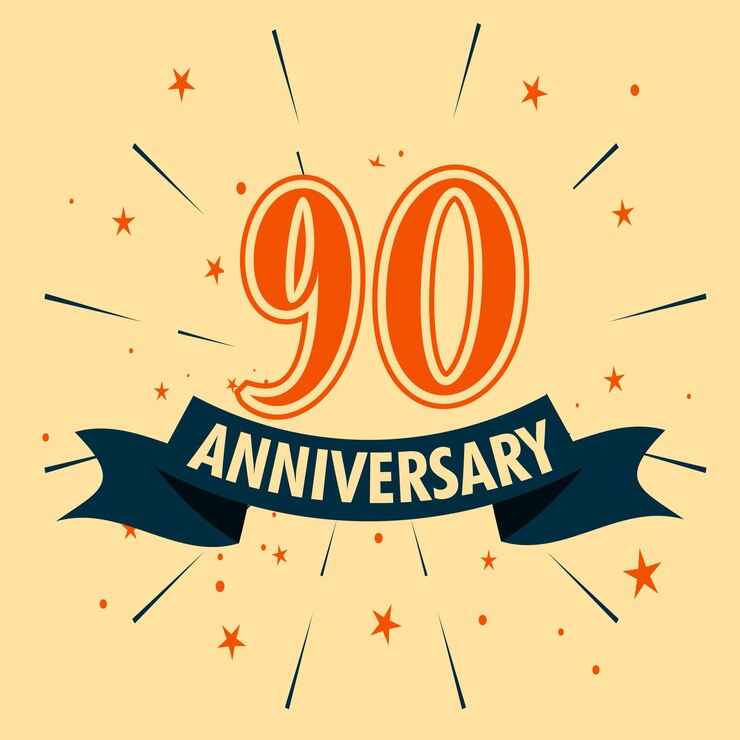 Diseño de celebración de aniversario de 90 años con forma de número para vector de evento de celebración especial