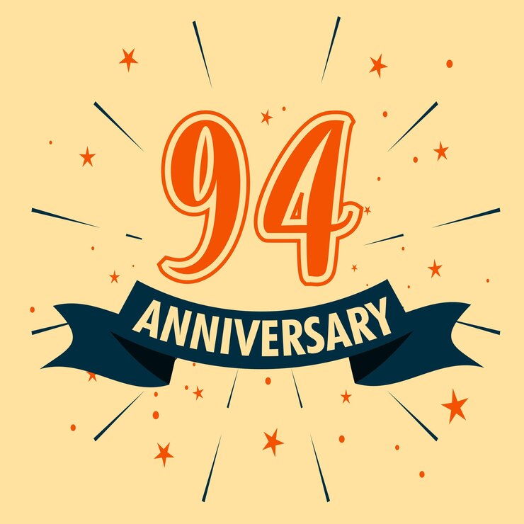 Diseño de celebración de aniversario de 94 años con forma de número para vector de evento de celebración especial