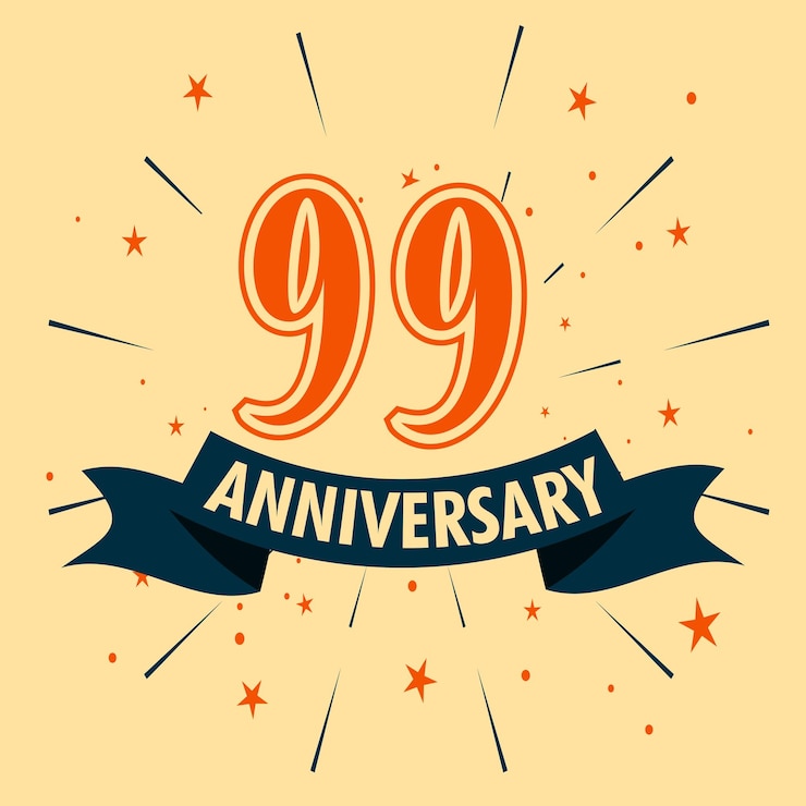 Diseño de celebración de aniversario de 99 años con forma de número para vector de evento de celebración especial