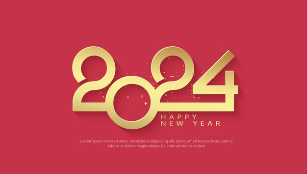 Diseño de celebración de año nuevo Con números dorados suaves planos sobre fondo rojo Diseño de vector premium para celebración de feliz año nuevo 2024