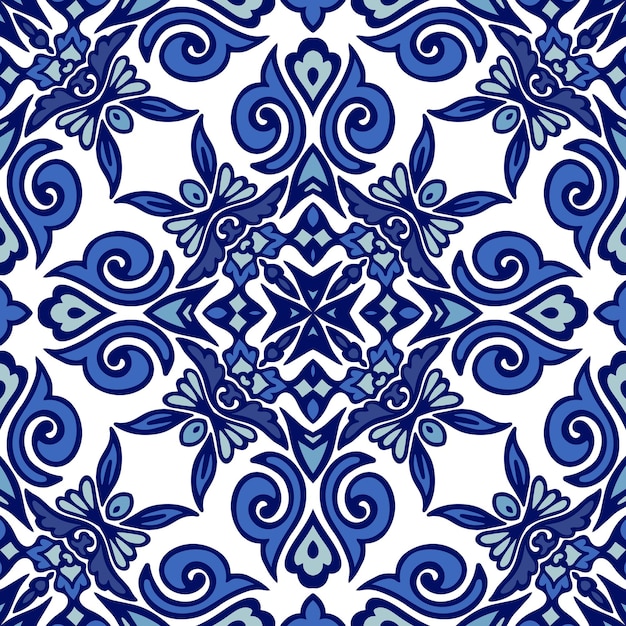 Diseño de cerámica de azulejo azul y blanco de estilo geométrico